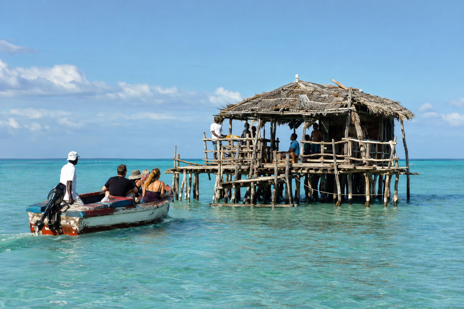 Boat arriving at Floyd's Pelican Bar